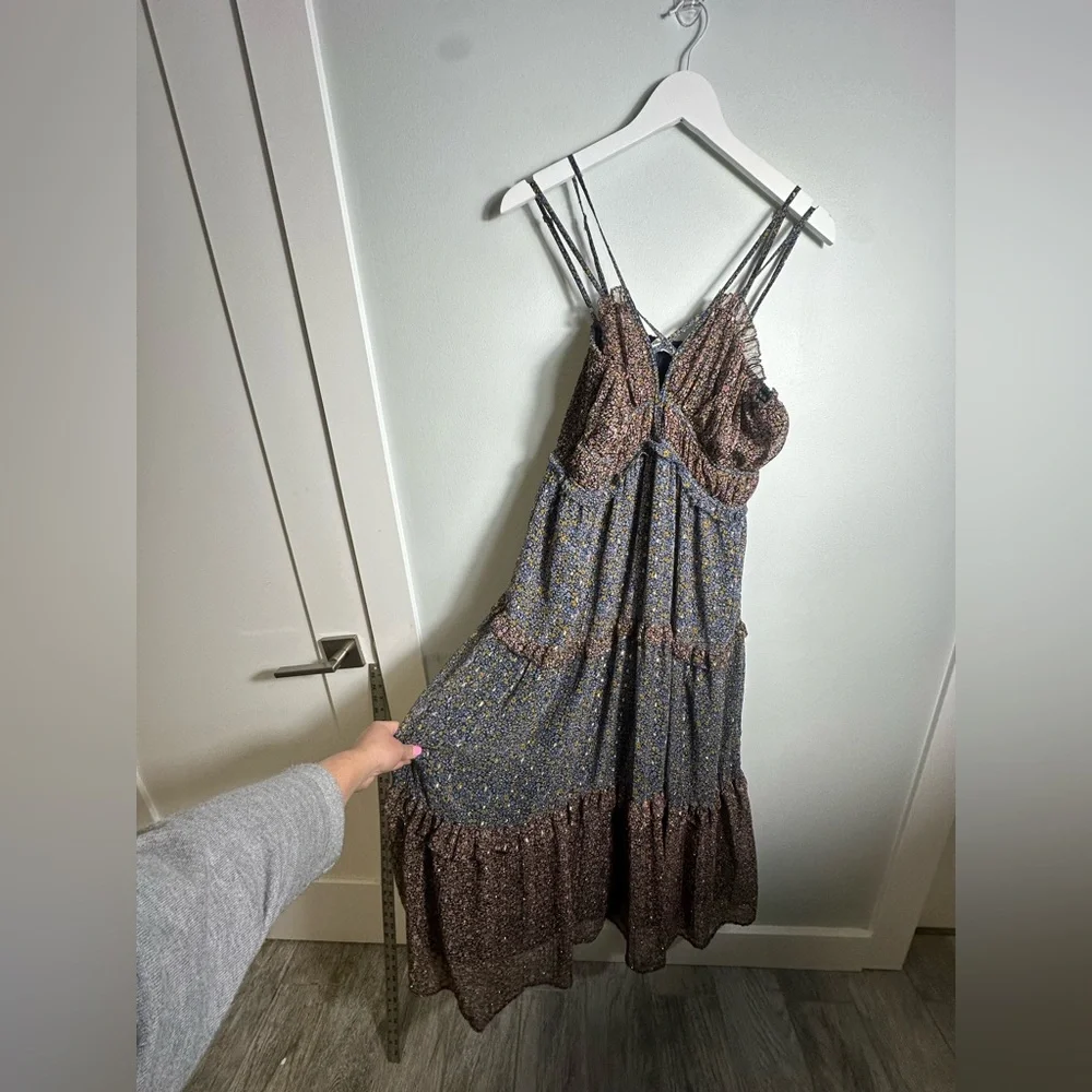 Lucky Brand Ruffle Floral Maxi Sundress Blue Brown w Gold  Size Large - Picture 12 of 16